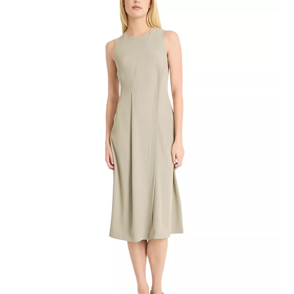 NWT Luxely Sleeveless Midi Womens Dress Round Neck Zipper Back Green Lined Sz 8